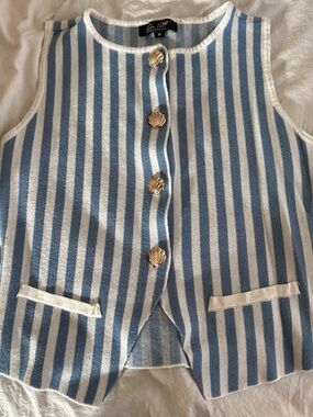 Blue & White Striped Vest with Shell Buttons - On 12th